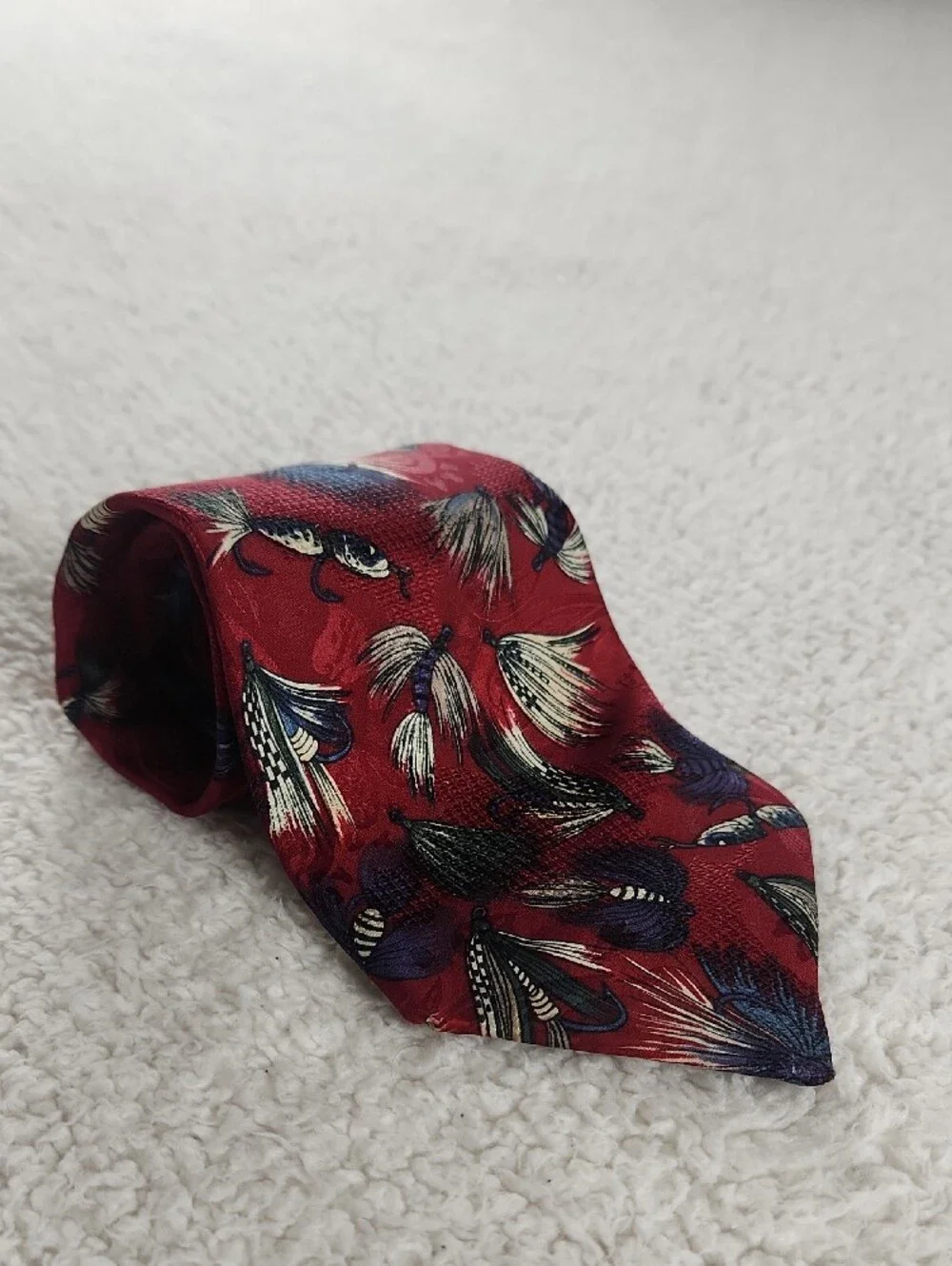 Red Fishing Fly Flytying Fisherman Pattern Men's Silk Tie
